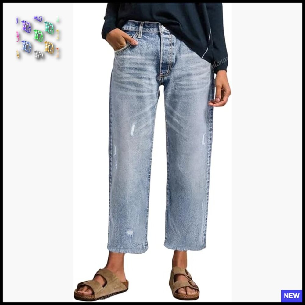 Stretchy Distressed Straight Leg Jeans With Frayed Raw Hem Ankle Pants